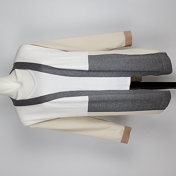 Vila Milano Open Front Belted Long Cardigan  Geometric Beige Grey Size Large - Picture 7 of 14